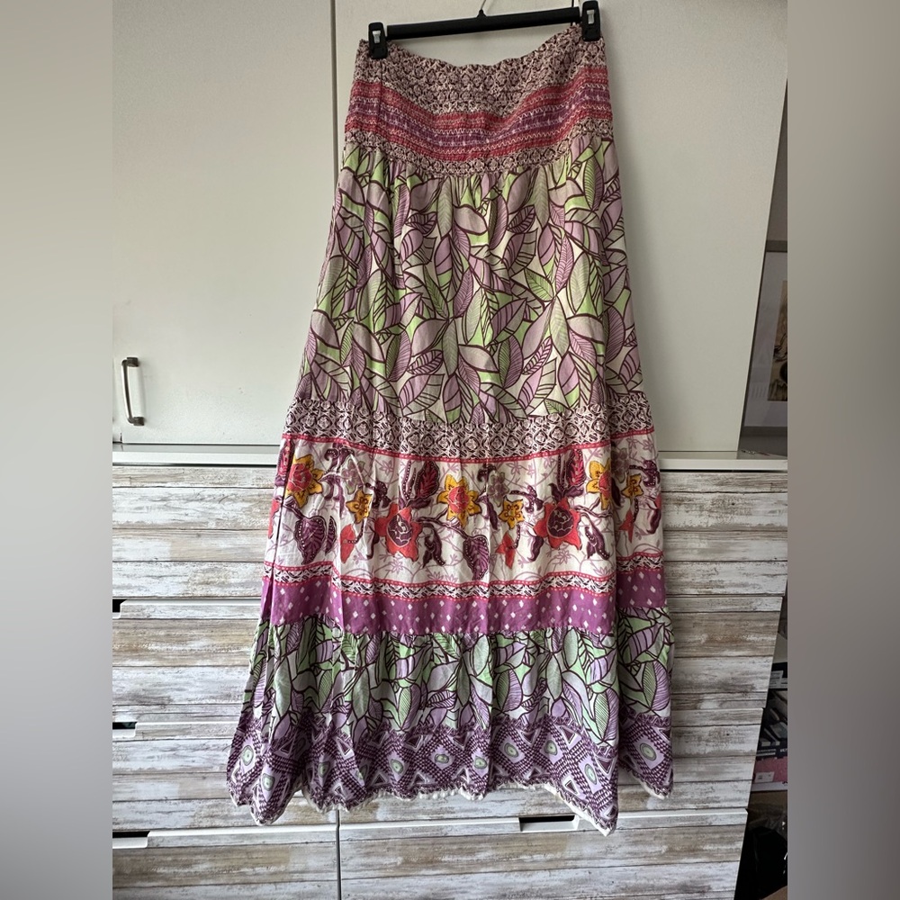 🌸 Forever 21 Large Boho Floral Strapless Maxi Dress Skirt Cotton Lined